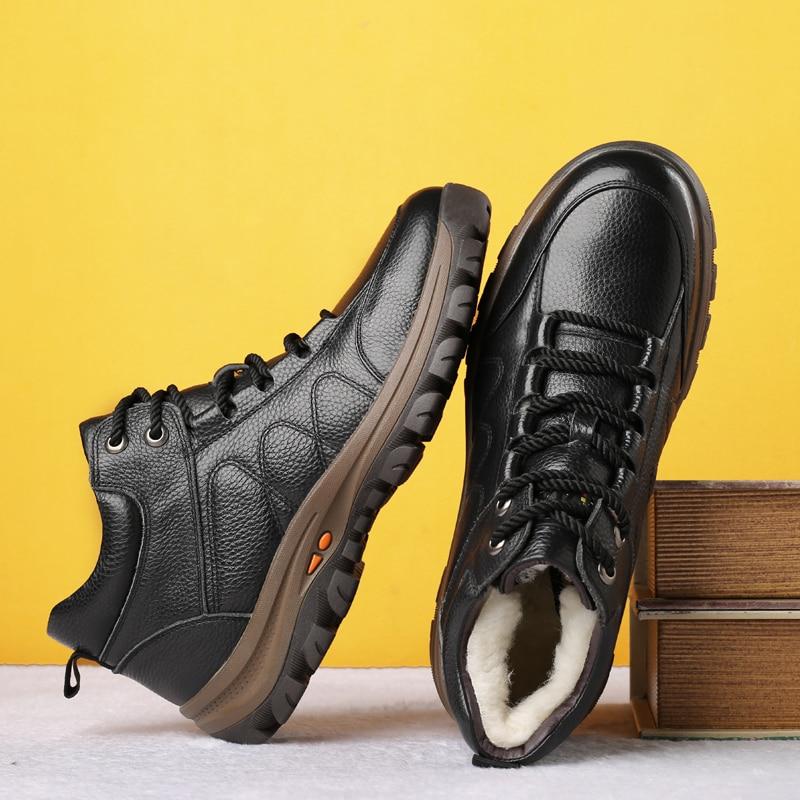 Zimní novinka Vlna Pánské vysoké boty Móda Šití Design Pravá kůže Teplé boty Protiskluzové kotníkové boty s tlustým dnem