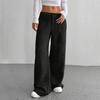 Women Pants Button Zipper Closure Straight Wide Leg Trousers with Pockets Solid Color Loose Fit Lounge Pants Daily Wear