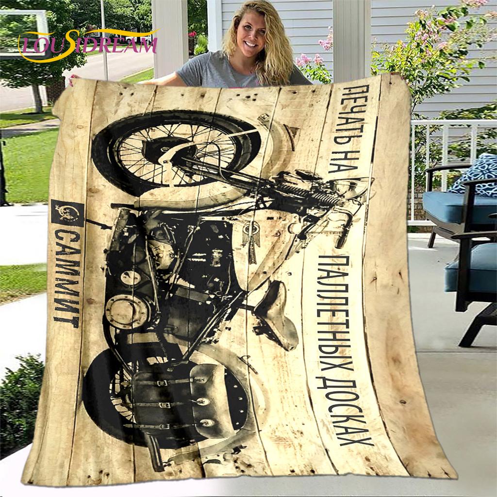 3D Retro Vintage Motorcycle Soft Plush Blanket,Flannel Blanket Throw Blanket for Living Room Bedroom Bed Sofa Picnic Cover Gift