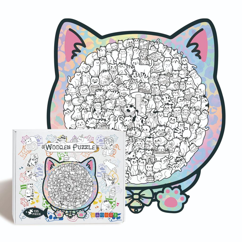 Cat Puzzle Toy Wooden Special-Shaped Puzzle Model Decompression Puzzle Handmade Puzzle