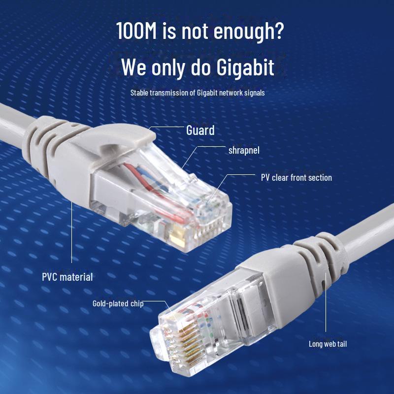1-meter Cat 6 Gigabit Ethernet-kabel med krystallhode, 8-kjerners tvunnet par nettverksjumper.