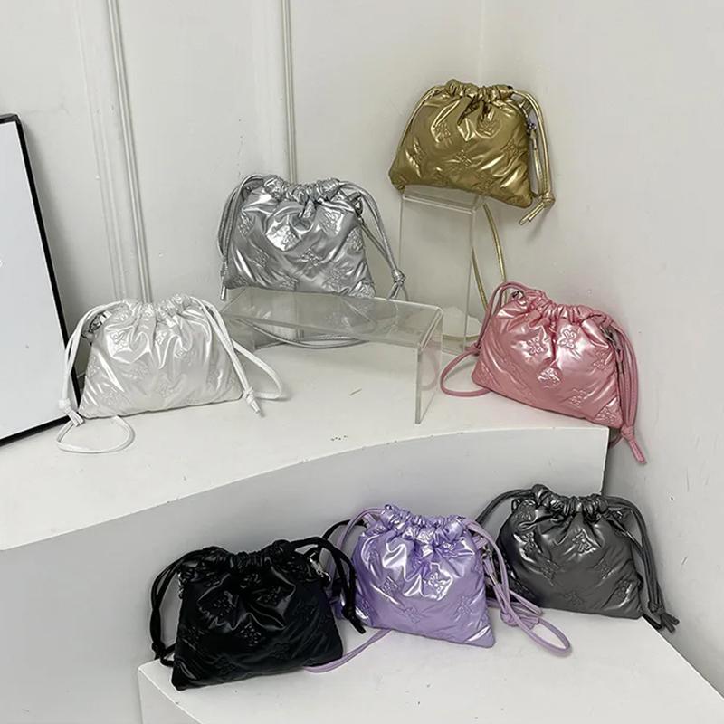 Fashion Butterfly Mini Crossbody Bags Drawstring Pu Leather Bucket Shoulder Bags Ladies Leisure Small Phone Handbags AVE