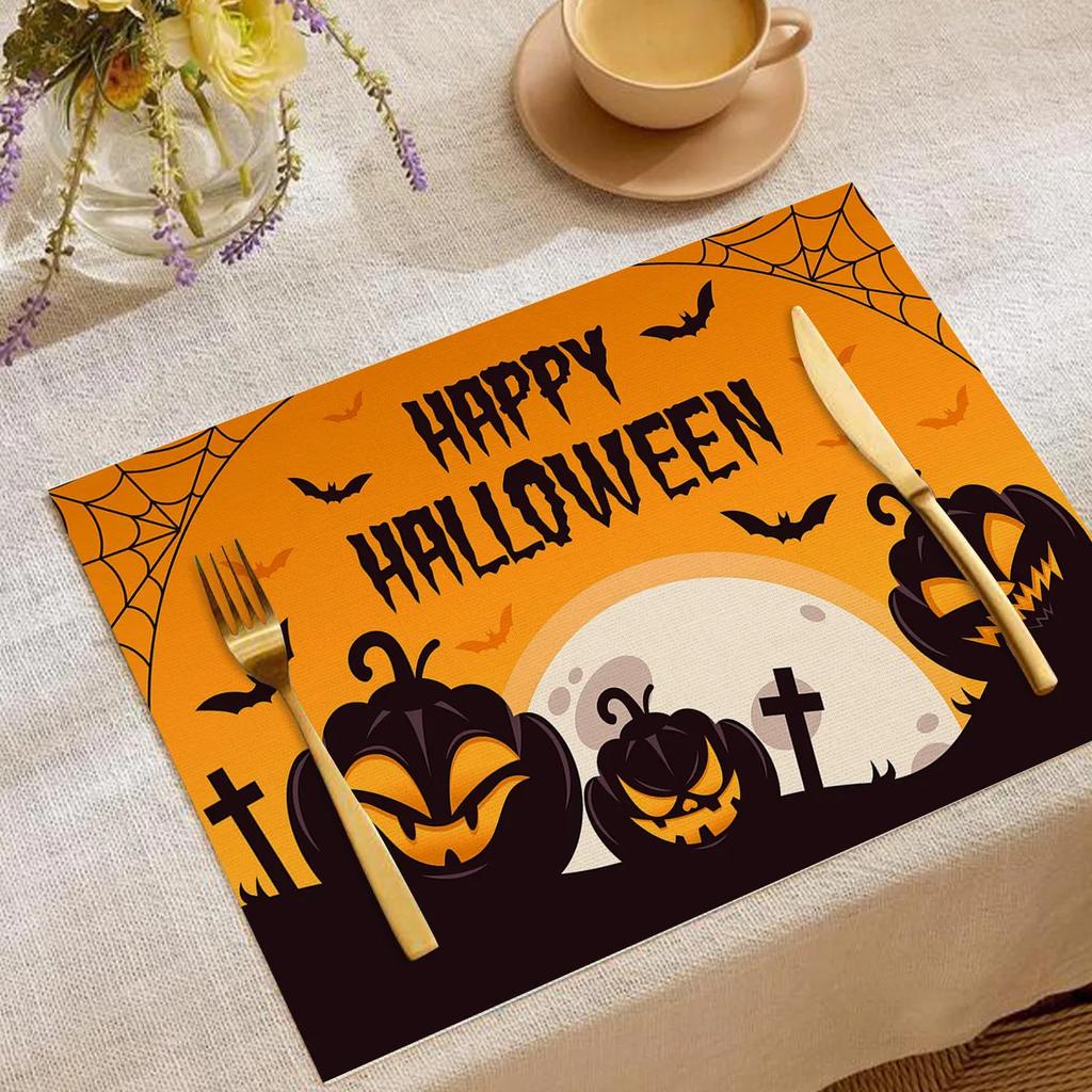 Halloween Heat-Resistant Placemats Festive Home Decor Kitchen Living Room Table Pads Durable Decorative Mats Party Supplies