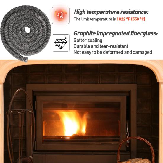 1 Roll of Wood Stove Replacement Gasket High-Temperature Resistance Secure Smoke-free Sealing Rope for Fireplaces