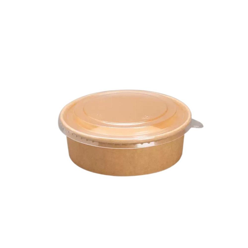 50pcs Kraft Paper Fast Food Package Box Round Rice Bowl Portable Disposable Salad Bowl  Soup