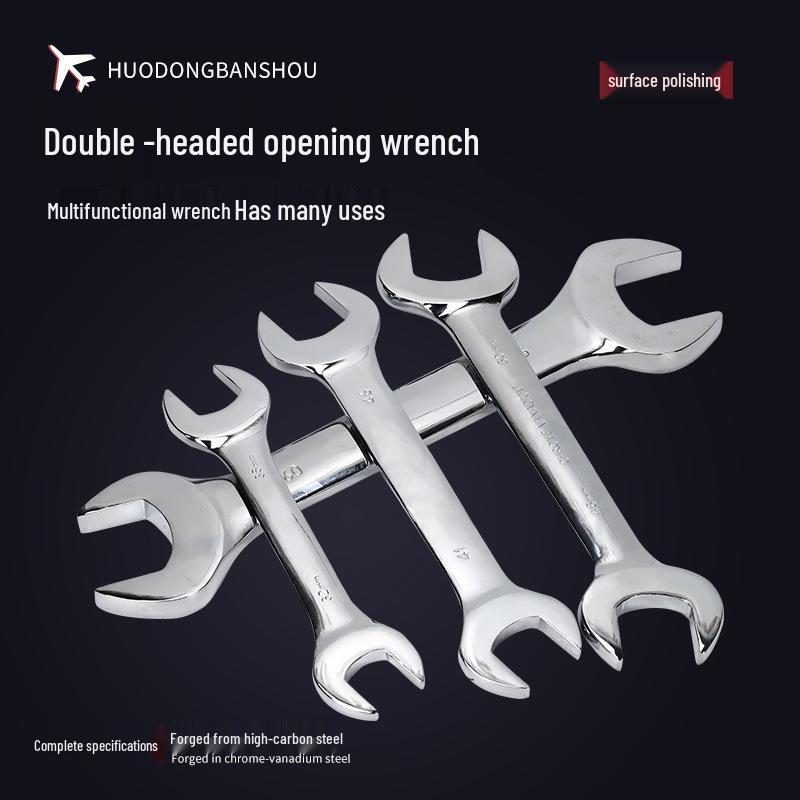 Double-Headed Open-End Wrench Set: Sizes 6-7, 8-10, 12-14, 14-17, 19-22.