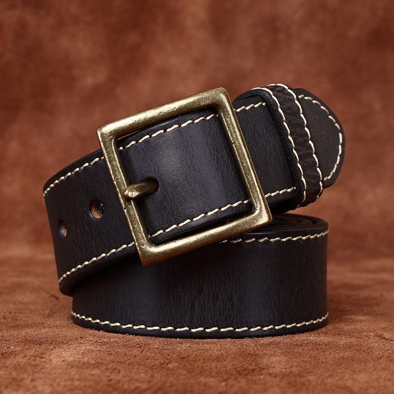 Widened And Thickened First Layer Cowhide Belt Men'S Genuine Leather Pin Buckle Washed Retro Casual Trendy Jeans Belt Men'S