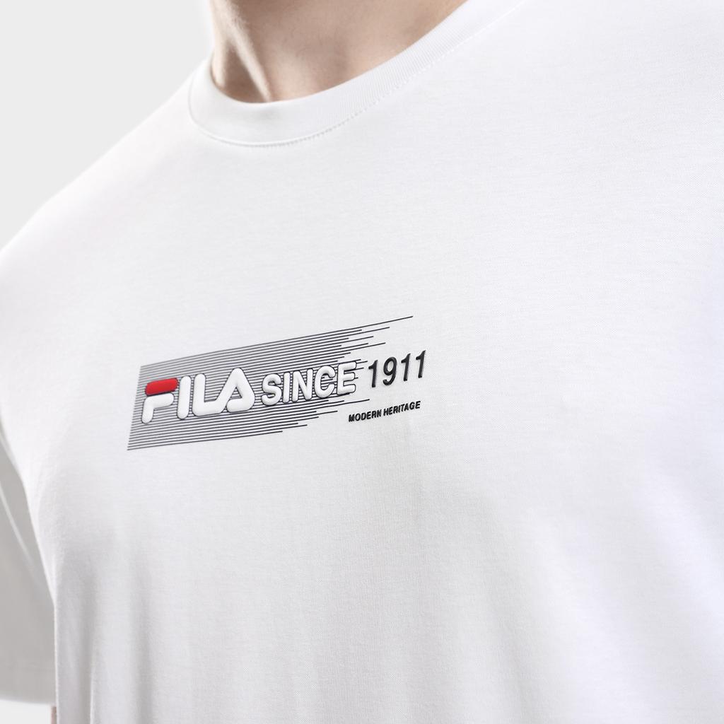 Fila Letter Logo Printed Round Neck Knit Short Sleeve T-Shirt Men Tops White F11M331111F-WT