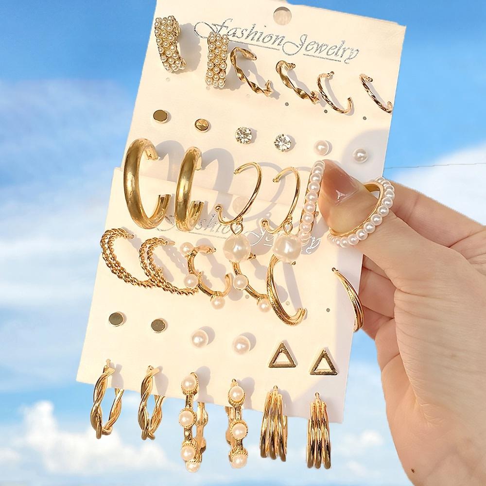 iF ME Fashion Pearl Earring Set Women Luxury Butterfly Love Heart Gold Stud Earrings Resin Hoop Earrings Jewelry Accessories