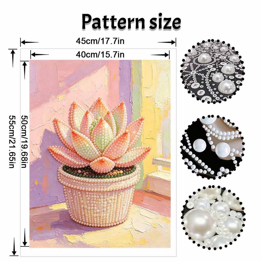 Frameless Pearl Painting Kit Succulent Plant DIY 3D Bead Canvas Art Relaxing Leisure Craft for Adults Wall Decor Gift