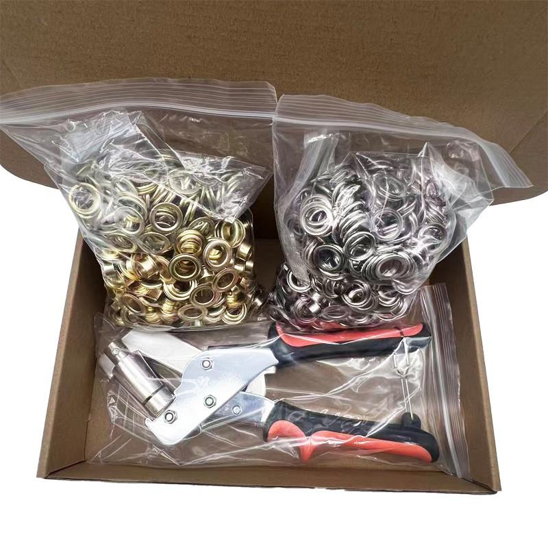 500 Sets 10.5mm Dual-Tone Metal Rivet Eyelets With Hand Press Plier Shoes Bags Leathercraft DIY