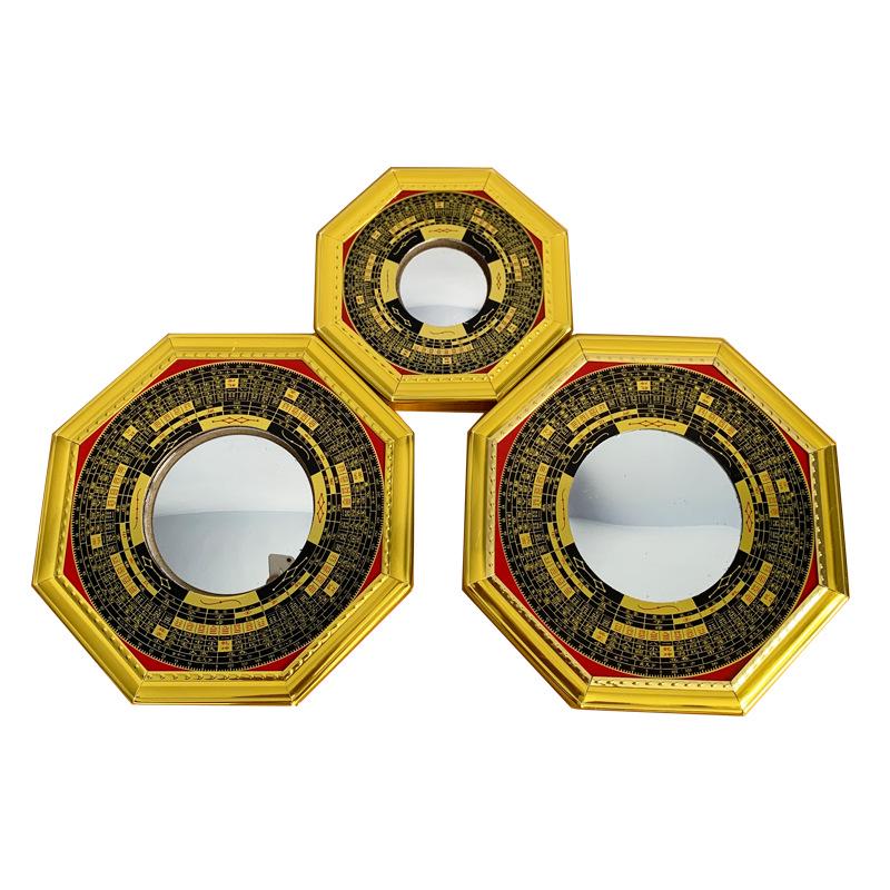 Gold-Rimmed Bagua Compass Pendant with Convex & Concave Mirrors - Handcrafted Luojin Design