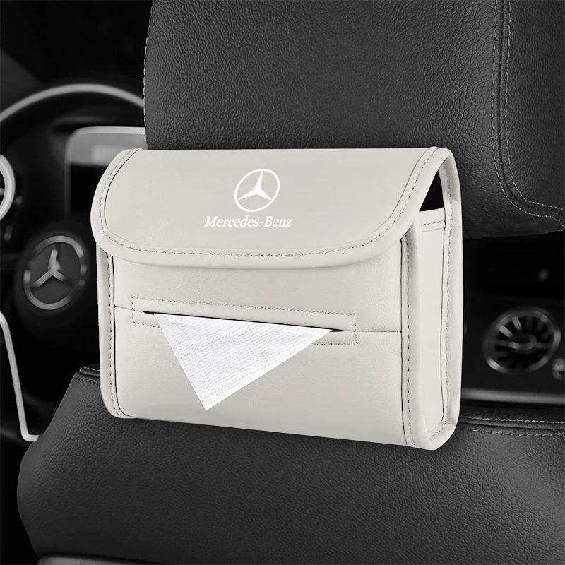 GLC GLB Car Tissue Box Holder Leather Sun Visor Backseat Tissue Case For Mercedes Benz AMG W204 W205 W203 W211 W212 W213 W201 W