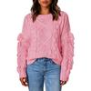 Women's Winter Loose Diamond Tassel Solid Color Pullover Round Neck Knitted Sweater