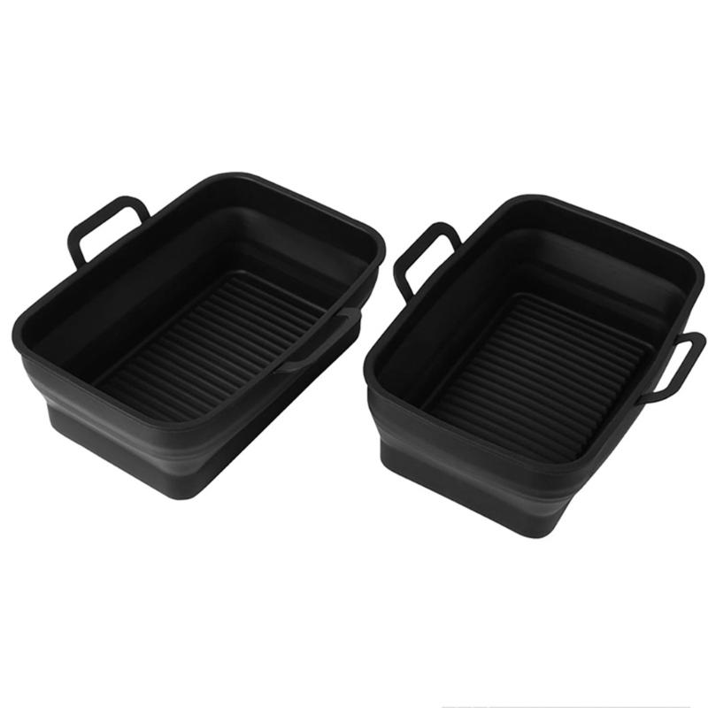 2 Pieces Air Fryer Baking Tray Silicone Liners Silicone Air Fryer Basket Silicone Air Fryer Bowl Flexible Basket Liners 1