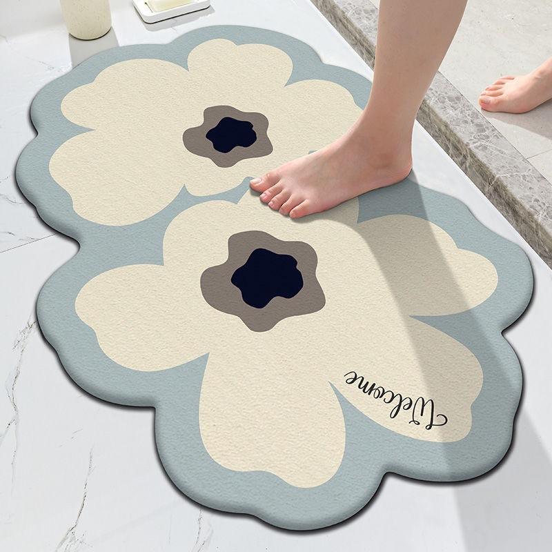 Chic Floral Rubber Non-Slip Bath Mat, Quick Dry Absorbent Easy Clean Rug for Bathroom Entrance Home Decoration