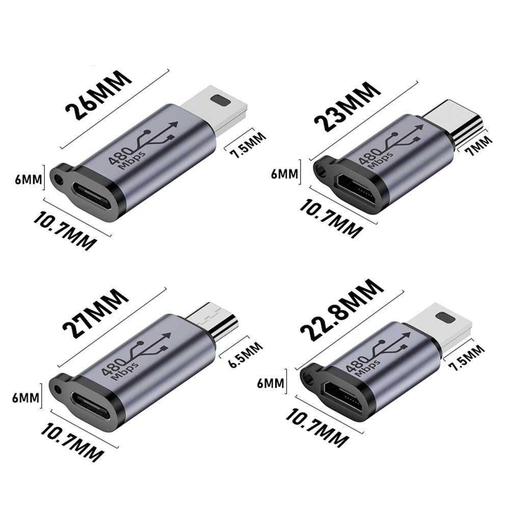 2Pcs Type C Female To Micro USB/ Mini USB Converter 480Mbps Type C Female To Micro USB Male Converter 18W for Phone/Tablet/PC