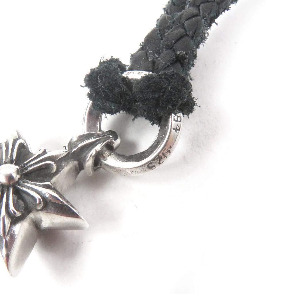 Great CHROME HEARTS Necklace Tiny Leather Blade Scroll Boro Chip Star Used