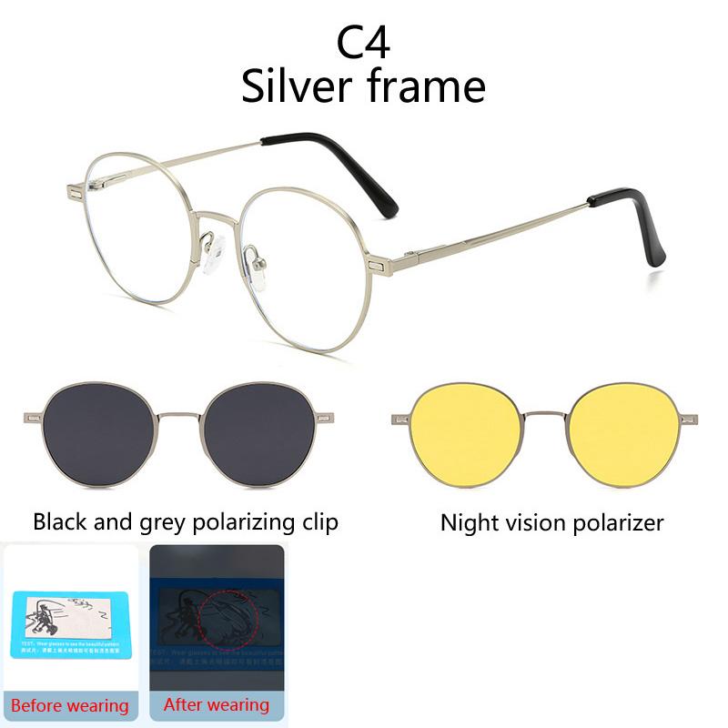 Round Metal Frame Polarized Magnetic Black Night Vision Clips On Glasses Optical Prescription Magnet Eyeglasses Magnet Exposed