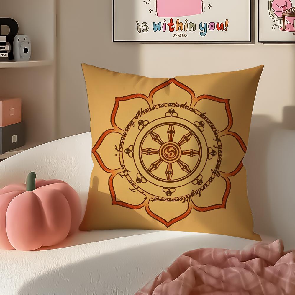 Sacred Religious Symbol DDharmacakra Cushion Cover Pillowcase Short Plush Invisible zipper Room Sofa Cushion Cover