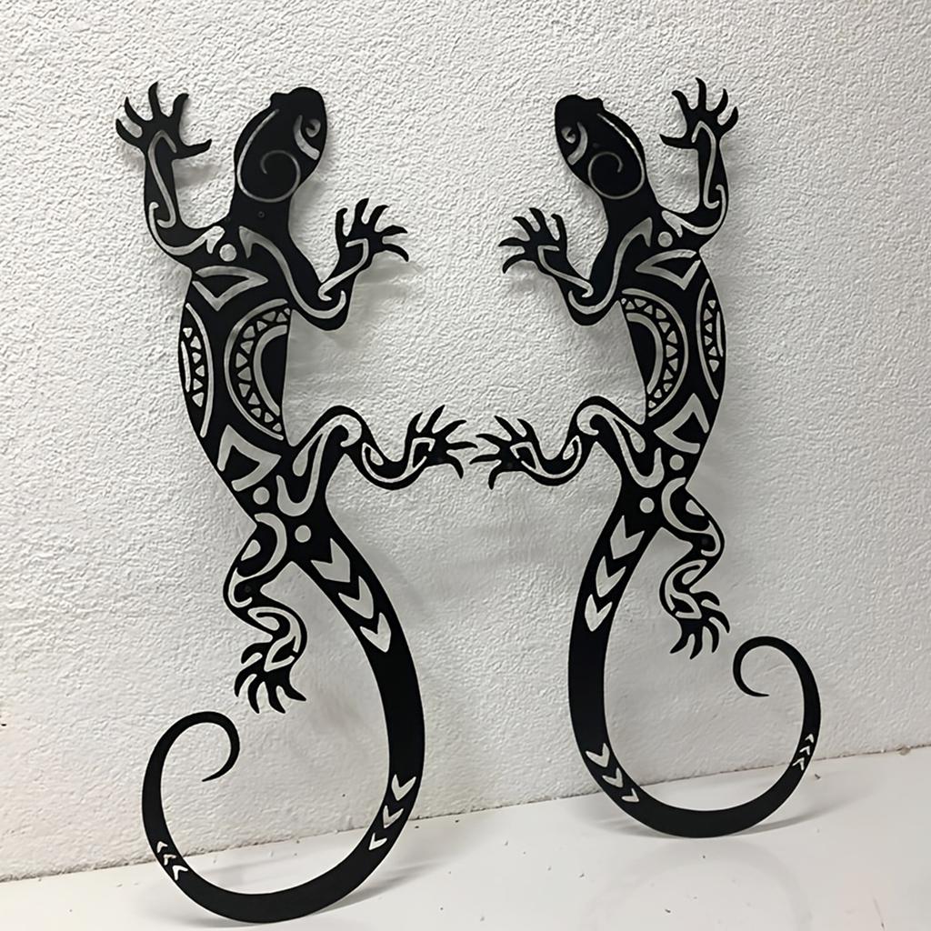 2Pc Iron Gecko Decorative Wall Decoration, Metal Lizard Wall Decoration, Indoor and Outdoor Decoration, Unique Home and Garden Reptile Decoration