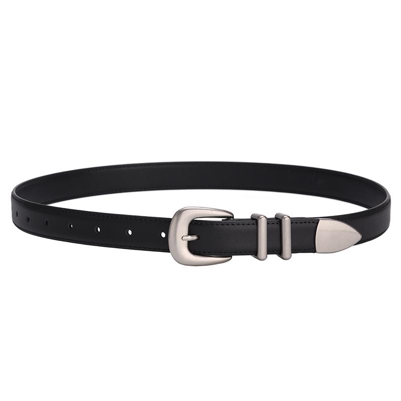 Women's Retro Genuine Leather Belt with Silver Buckle, 2.5CM Wide, Versatile for Jeans