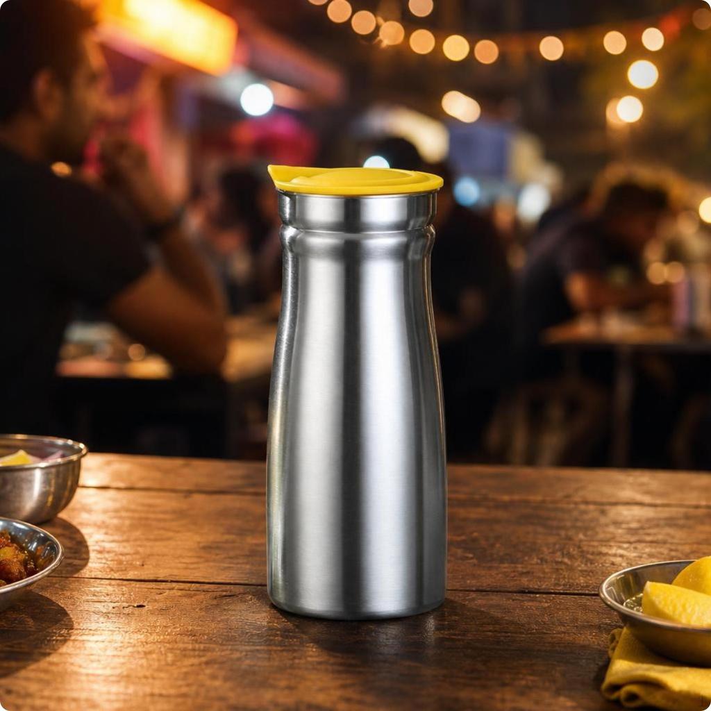 Wasserkanne mit Deckel Grifflose Kanne Mattes Edelstahl für Esstisch,