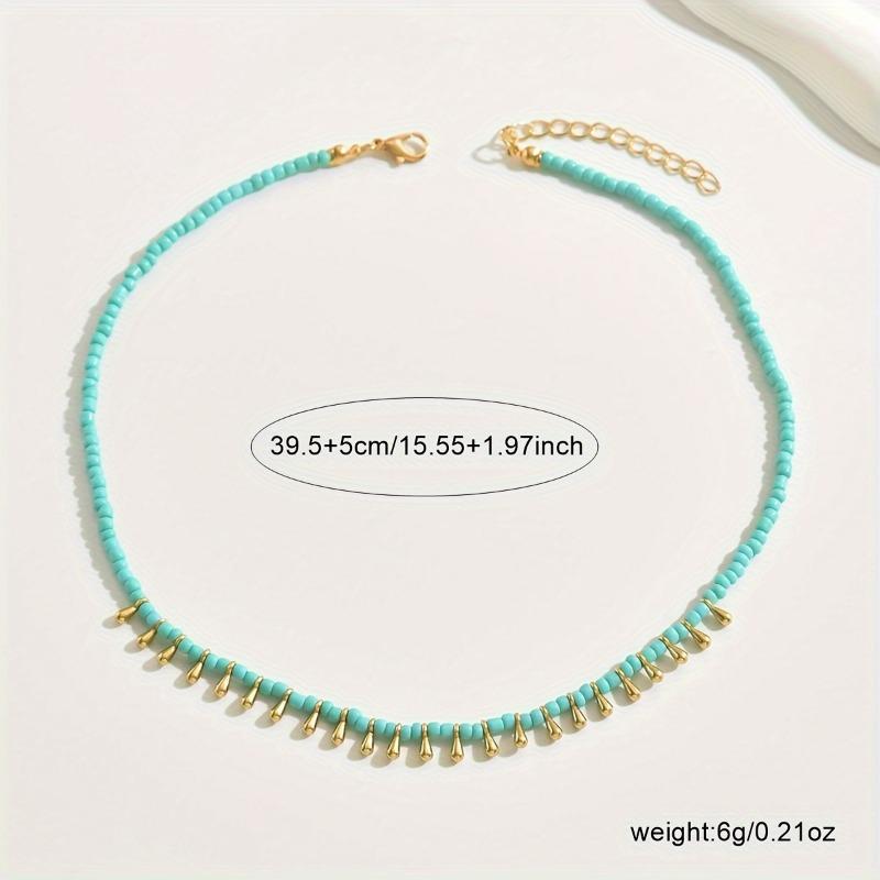 Simple Bohemian Style Water Drop Beaded Choker Clavicle Necklace for Women, Suitable for Daily Wear