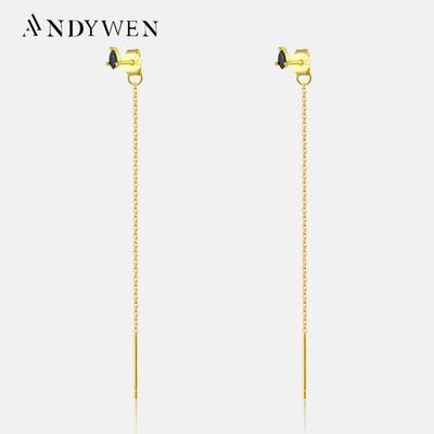 925 Sterling Silver Gold Chain Stud Earring Long Chain Women 2023 CZ Zircon Piercing Luxury Fine Jewelry