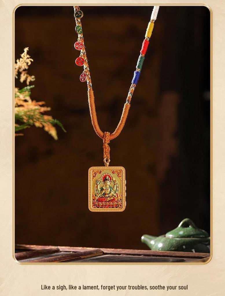 Retro Gilded Double-Sided Pendant: Fifth Lord and Eight Great Guardian Deities