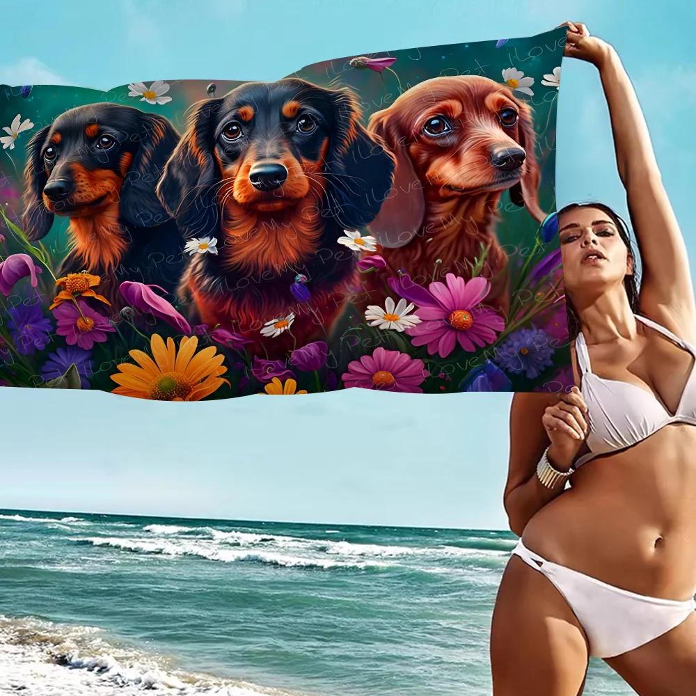 Dachshunds Anime Beach Swimming Towel Soft Absorbent Washcloth Children's Gifts for Kids Travel Camping Gym