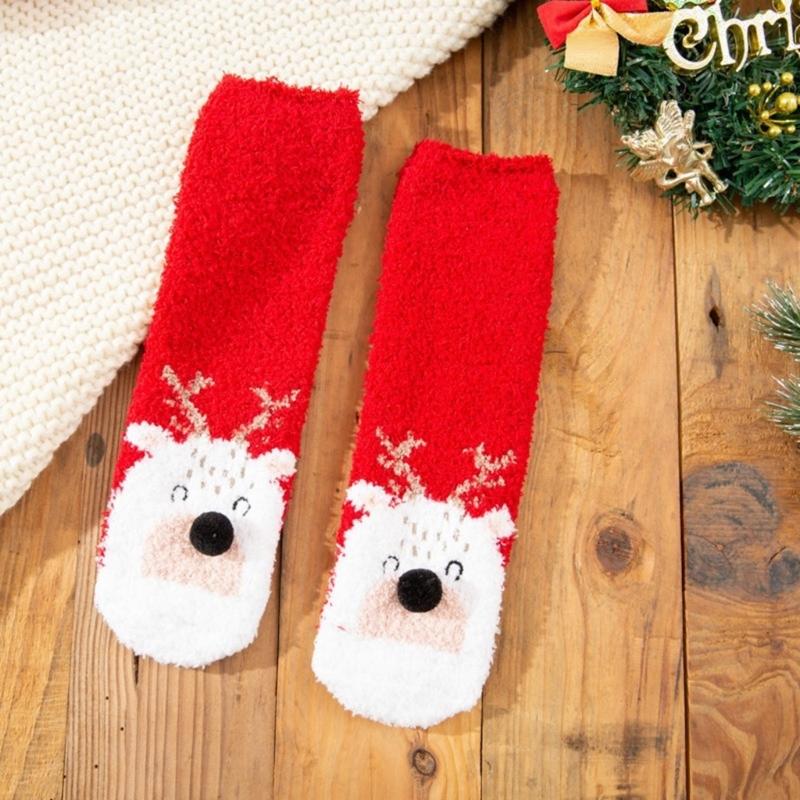 4 Pairs Thick Warm Coral Fleece Socks for Women Men Funny Christmas Pattern Seasonal Indoor Sleeping Slipper Socks