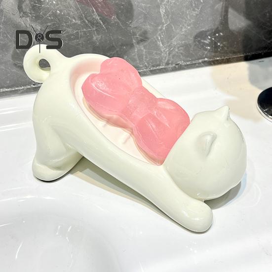 Drenaj Fonksiyonlu Tuvalet Sabunluğu Saklama Rafı Karikatür Kedi Tasarımı Sabunluk Banyo Çok Fonksiyonlu Düzenleyici