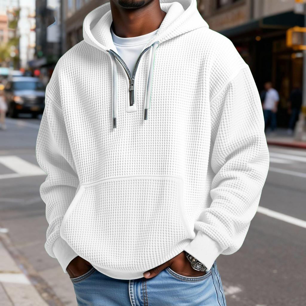 Heren Mode Trendy Halve Rits Capuchon Hoodie Pullover Verdikt Fleece Textuur