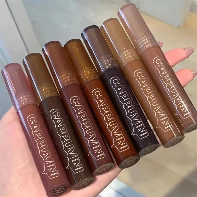 Punk Dark Brown Mirror Water Lip Gloss Red Lip Glaze Transparent Glass Lip Oil Waterproof Liquid Lipstick Clear Tint Makeup