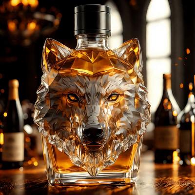 Whiskey Decanter Wolf Head Shaped Glass Bottle Decorative Liquor Decanter Unique Bar Decor for Whiskey Lovers