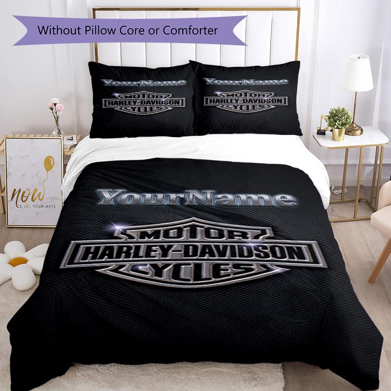 Motociclette Harley-Davidson Personalizza il tuo nome Set Biancheria da Letto Copripiumino Traspirante con Federe Decorazione per la Casa Regalo di Compleanno