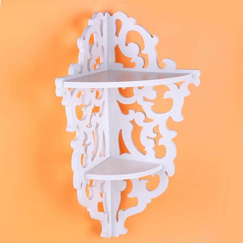 Wall Corner Shelf, 2-Tier White Carved Corner Shelf Corner Display Stand Hanging Corner Shelf for Living Room, Bedroom, Study Room, Home