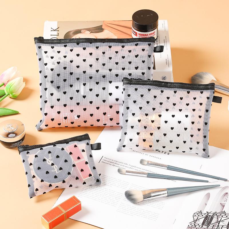 Mini Transparent Heart Cosmetic Bag Women Portable Lipsticks Makeup Storage Pouch Handbag Clear Ctue Small Nylon Make Up Bag