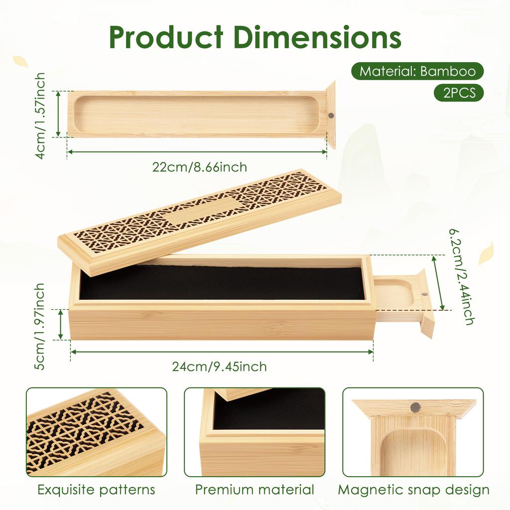 2Pcs Bamboo Incense Holder Burner Coffin Incense Holder with Storage for Stick for Yoga Room/Bedroom/Study Room/Office