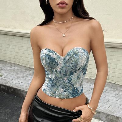 Europäisch & Amerikanisch Retro Floral Französischer Hof Verstellbares Schnürkorsett Bandeau