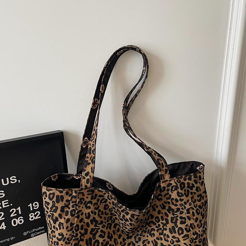 Borsa Tote Double-Face Stampa Leopardo Borsa a Spalla da Donna Borsa di Grande Capacità