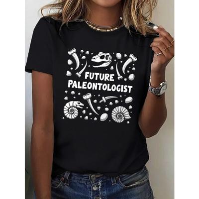 Taglie Europee Maglietta Grafica da Donna - Paleontologia Dinosauri Fossili - Maglietta Morbida con Testo Futuro Paleontologo & Arte Fossile - & Maglietta Scientifica