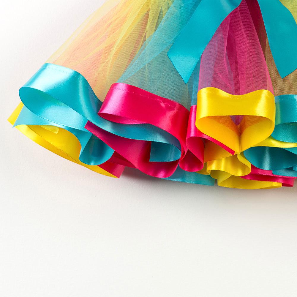 2026 Kids' European & American Rainbow Mesh Dance Tutu Skirt - Lined Half Skirt for Girls