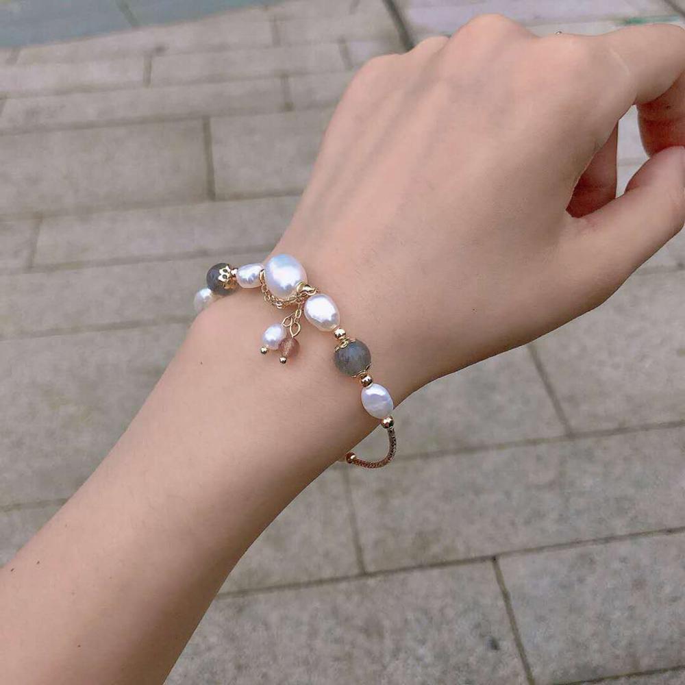 New Arrival 14K Gold Filled Baroque Natural Freshwater Pearl Moonstone Female Bracelet Promotion  For Women Wedding Gift