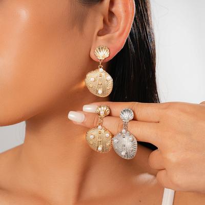 Metal Imitation Pearl Shell Silver Needle Earrings Seaside Vacation Style Fashion Earrings Feeling Earrings