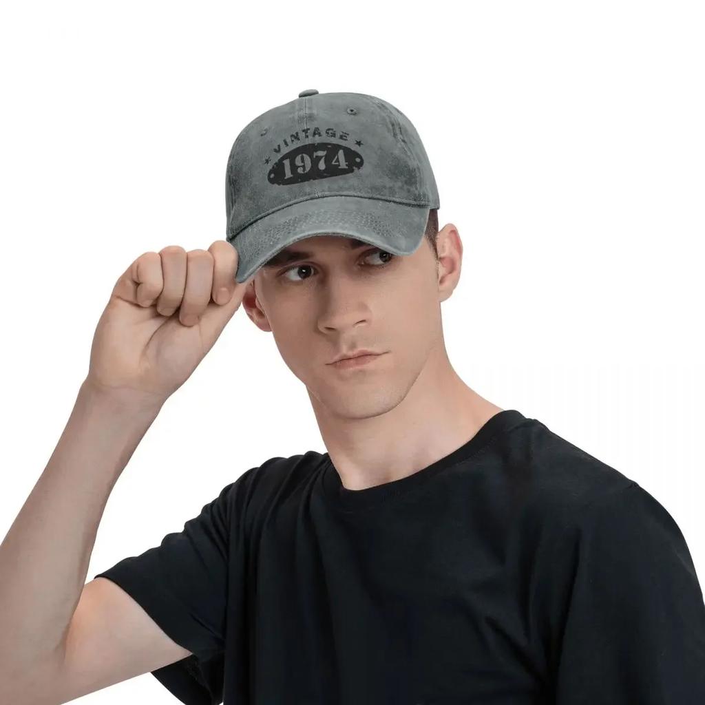 50 Years Old Retro 1974 People Baseball Caps Merchandise Classic Distressed Denim Washed 50th Birthday Gift Travel Hat