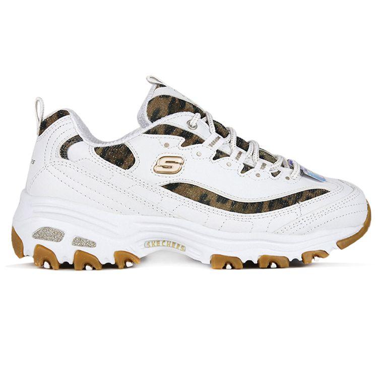 Skechers DLites Quick Leopard Ecopelle Mid-Top Dad Sneakers Sneakers da donna Bianco 13158-WHLD