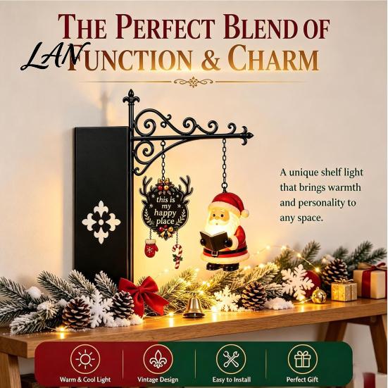 Dark Academic Room Decor Christmas Library Lantern, Mini Decorative Bookshelf Reading Lamp, Vintage Metal LED Lantern Night Light with Happy