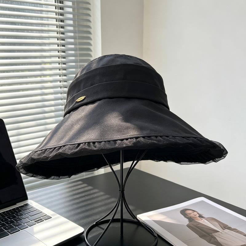 Simple commuter wind lotus leaf edge empty top sunscreen hat female summer big brim sun hat showing small face travel versatile mesh gauze hat